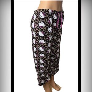Hello Kitty Leopard Print Fleece Lounge Pants - White & Brown with Pink Accents